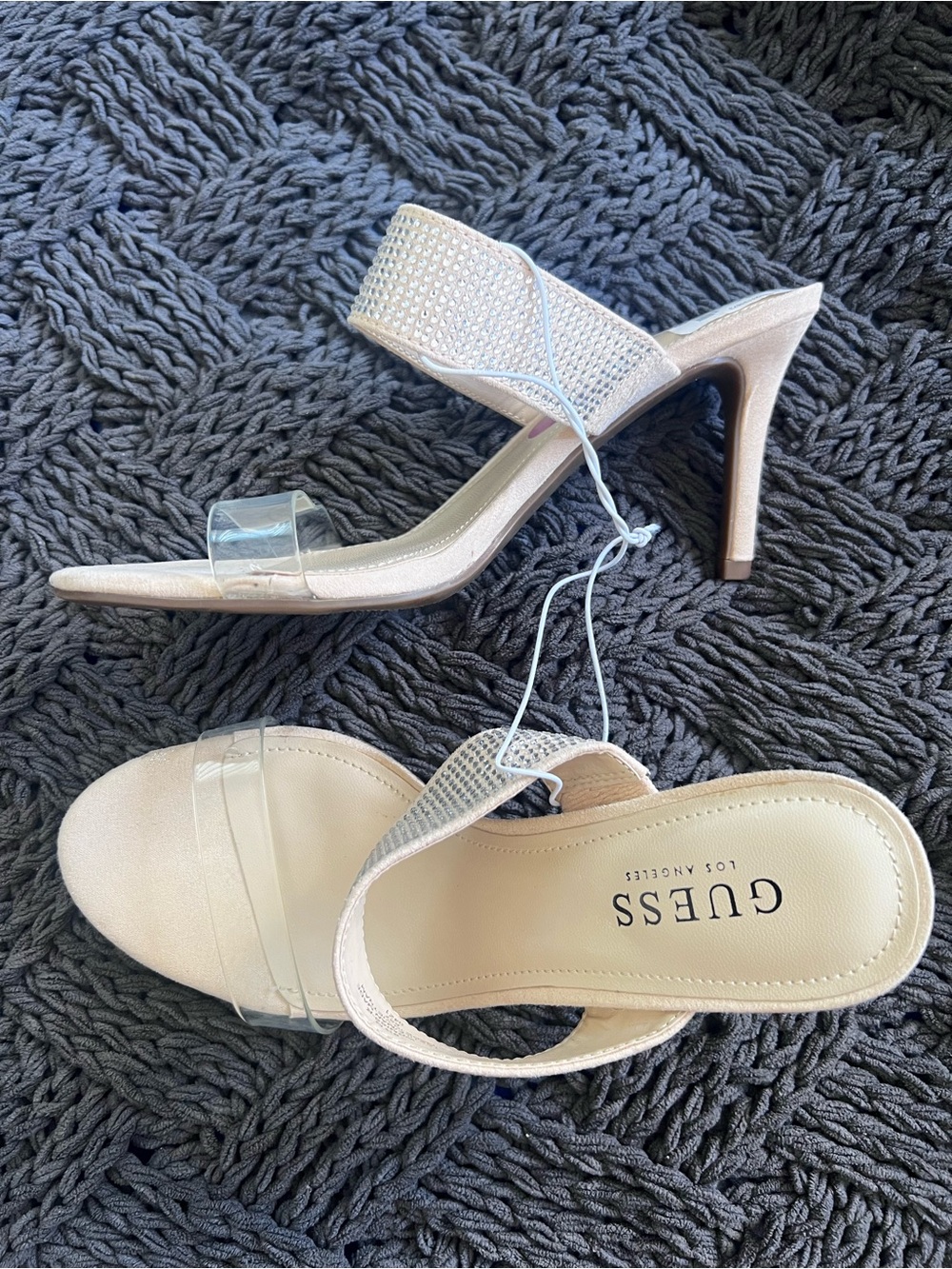 Guess Los Angeles Cream Rhinestone Slide on Stiletto Heels Size 7.5